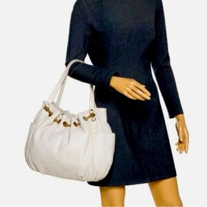 MICHAEL KORS  By Michael Kors White Off Leather Drawstring Shoulder Bag